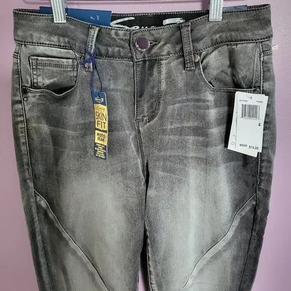 NWT Seven7 Washed Gray Mid Rise Luxury Skin Fit Legging Moto Skinny Jeans - Picture 3 of 16
